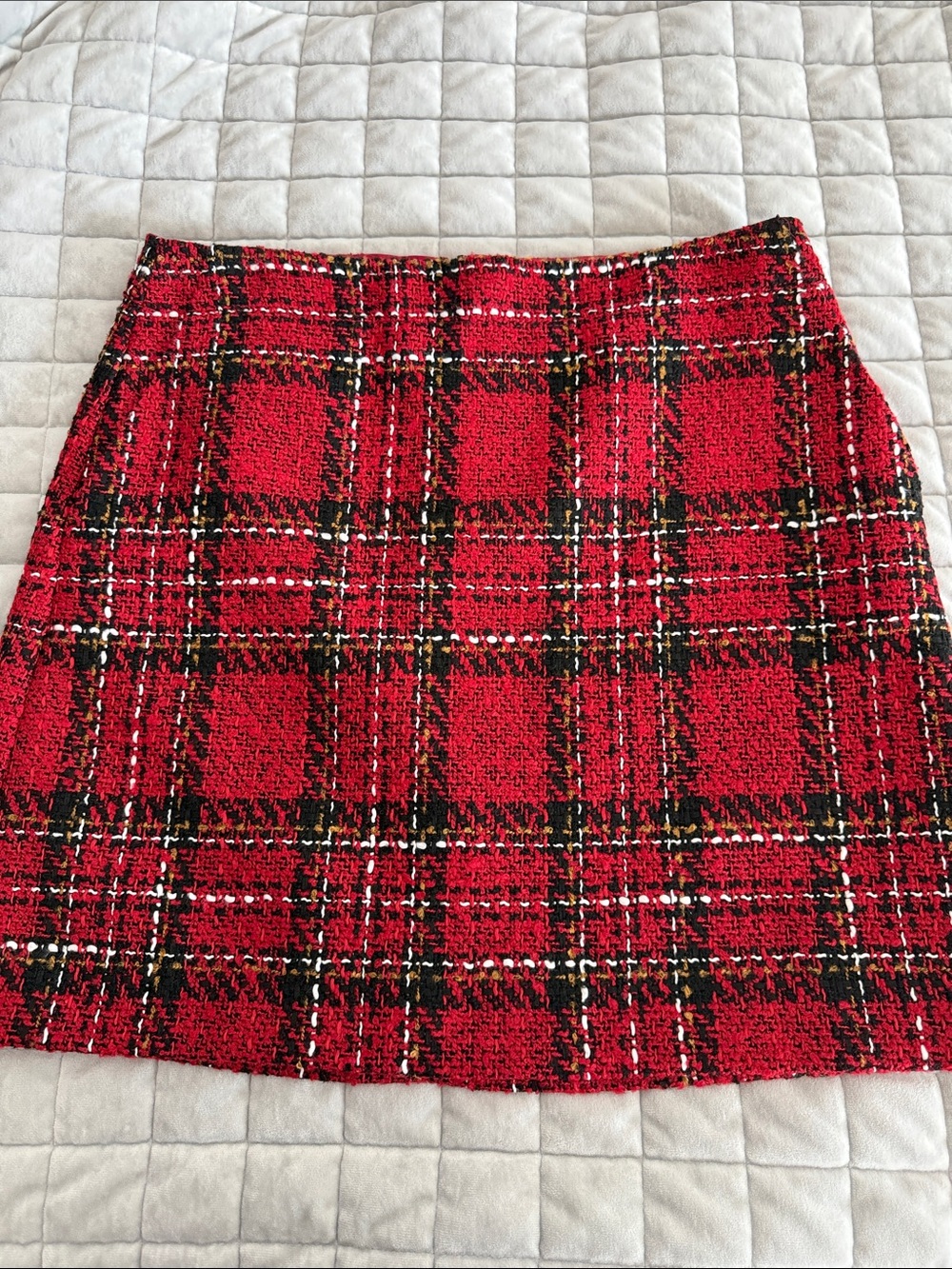 NWT LOFT Red Plaid Tweed Mini Skirt